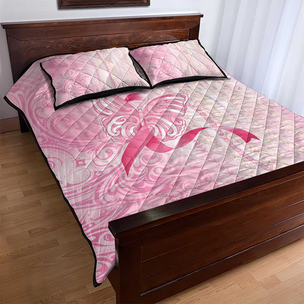 Breast Cancer Awareness Quilt Bed Set Maile Pikake Lokelani Crown Flower Lei Inspired