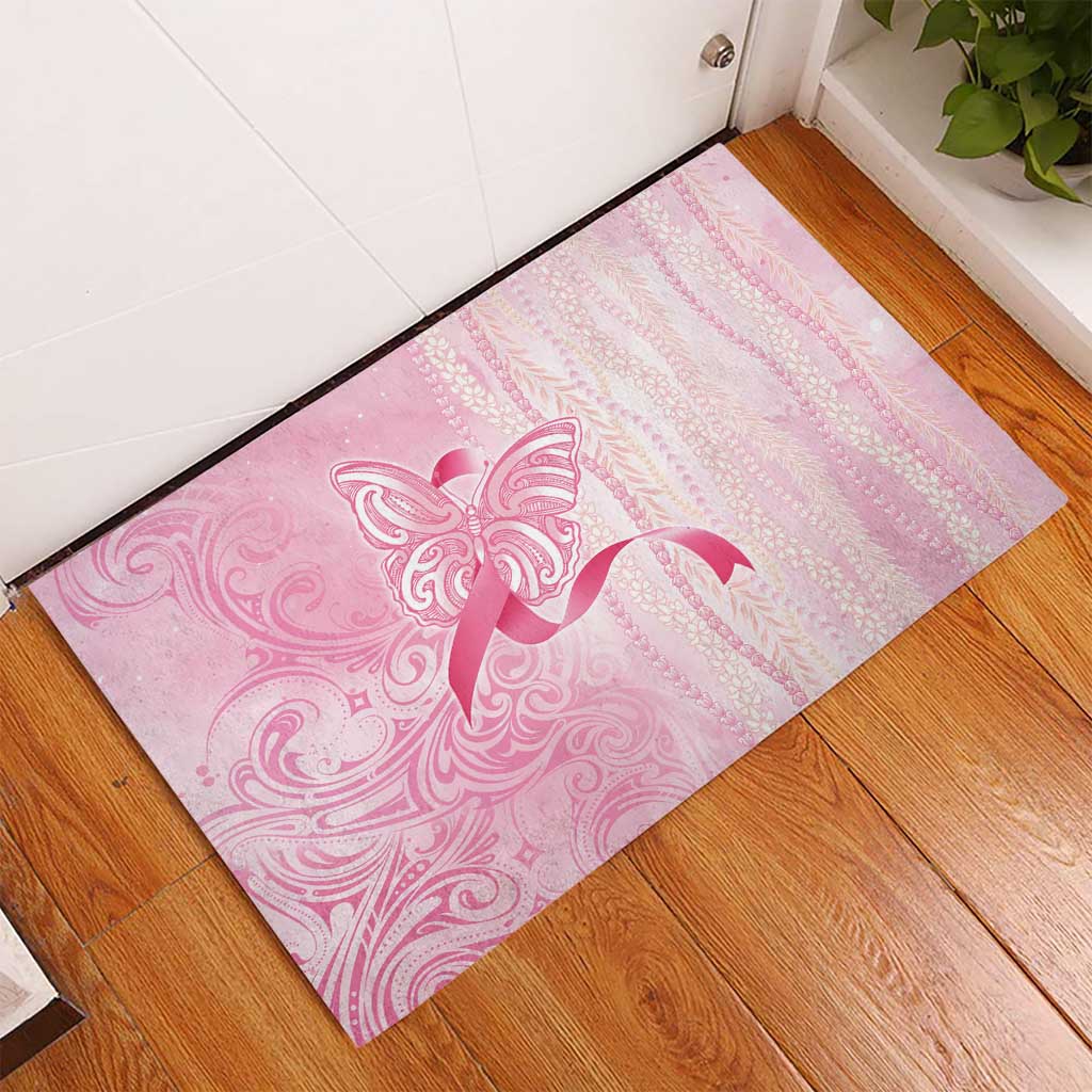 Breast Cancer Awareness Rubber Doormat Maile Pikake Lokelani Crown Flower Lei Inspired