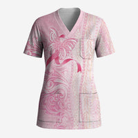 Breast Cancer Awareness Scrub Top Maile Pikake Lokelani Crown Flower Lei Inspired