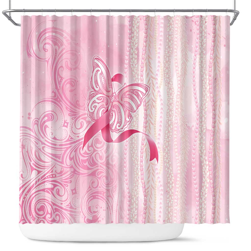 Breast Cancer Awareness Shower Curtain Maile Pikake Lokelani Crown Flower Lei Inspired