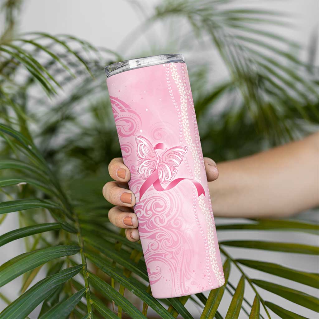 Breast Cancer Awareness Skinny Tumbler Maile Pikake Lokelani Crown Flower Lei Inspired LT9 - Polynesian Pride