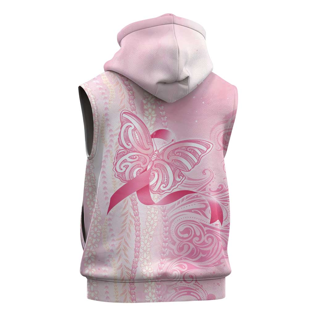 Breast Cancer Awareness Sleeveless Hoodie Maile Pikake Lokelani Crown Flower Lei Inspired