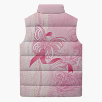 Breast Cancer Awareness Sleeveless Puffer Jacket Maile Pikake Lokelani Crown Flower Lei Inspired