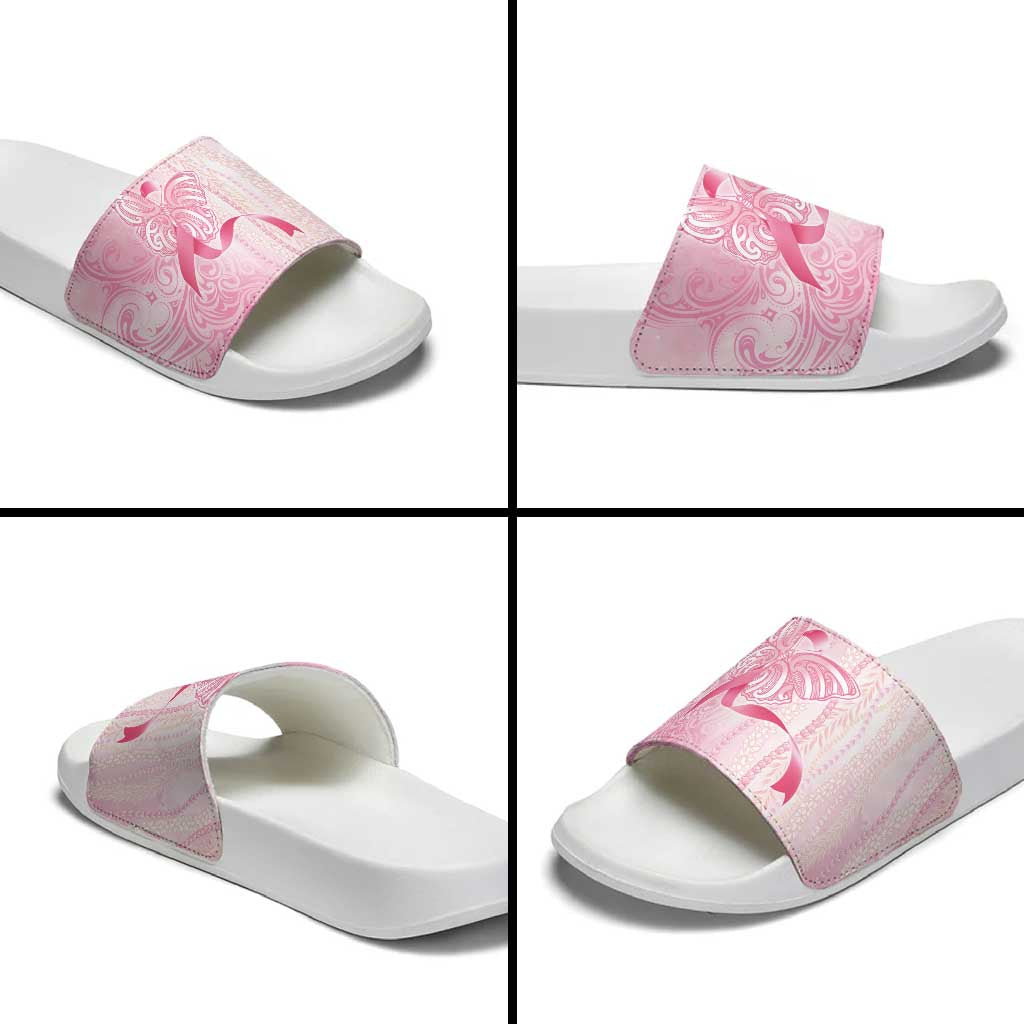 Breast Cancer Awareness Slide Sandals Maile Pikake Lokelani Crown Flower Lei Inspired