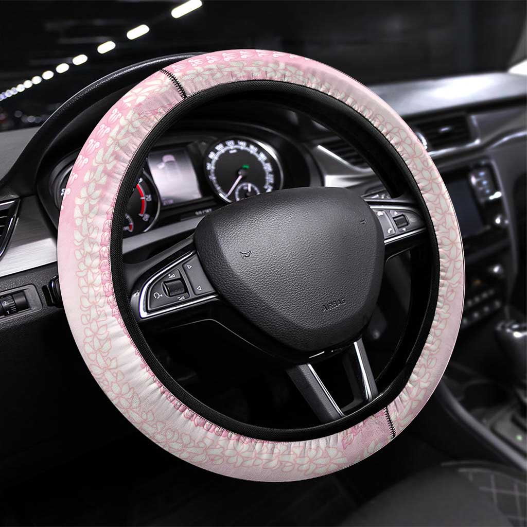Breast Cancer Awareness Steering Wheel Cover Maile Pikake Lokelani Crown Flower Lei Inspired