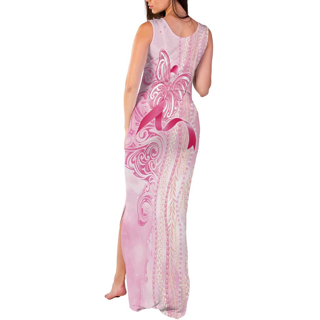 Breast Cancer Awareness Tank Maxi Dress Maile Pikake Lokelani Crown Flower Lei Inspired