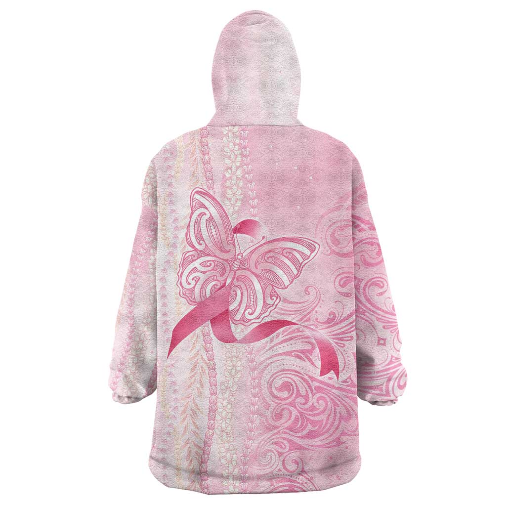 Breast Cancer Awareness Wearable Blanket Hoodie Maile Pikake Lokelani Crown Flower Lei Inspired