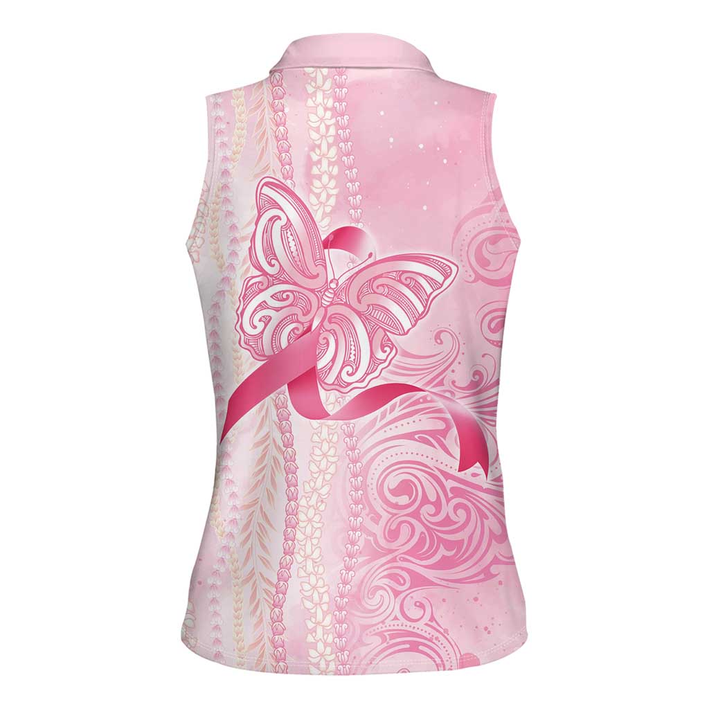 Breast Cancer Awareness Women Sleeveless Polo Shirt Maile Pikake Lokelani Crown Flower Lei Inspired LT9 - Polynesian Pride
