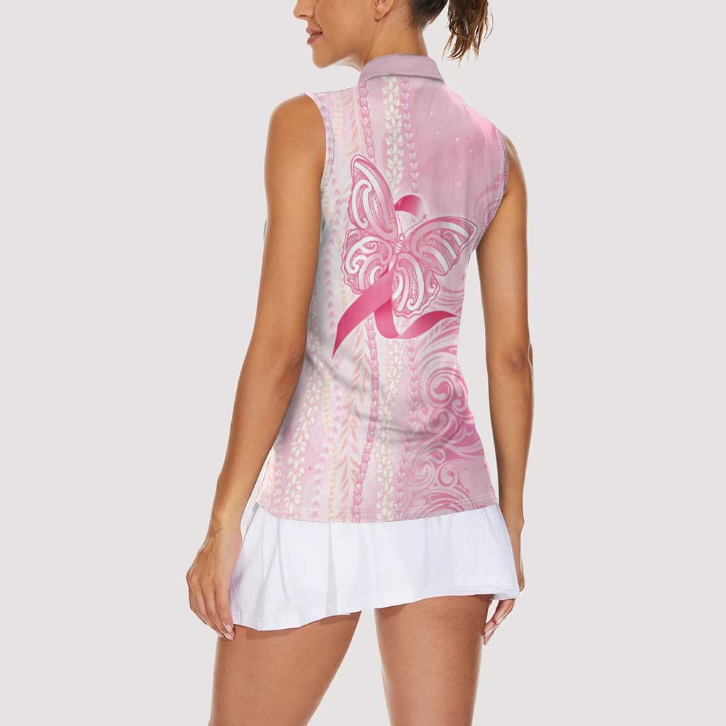 Breast Cancer Awareness Women Sleeveless Polo Shirt Maile Pikake Lokelani Crown Flower Lei Inspired LT9 - Polynesian Pride