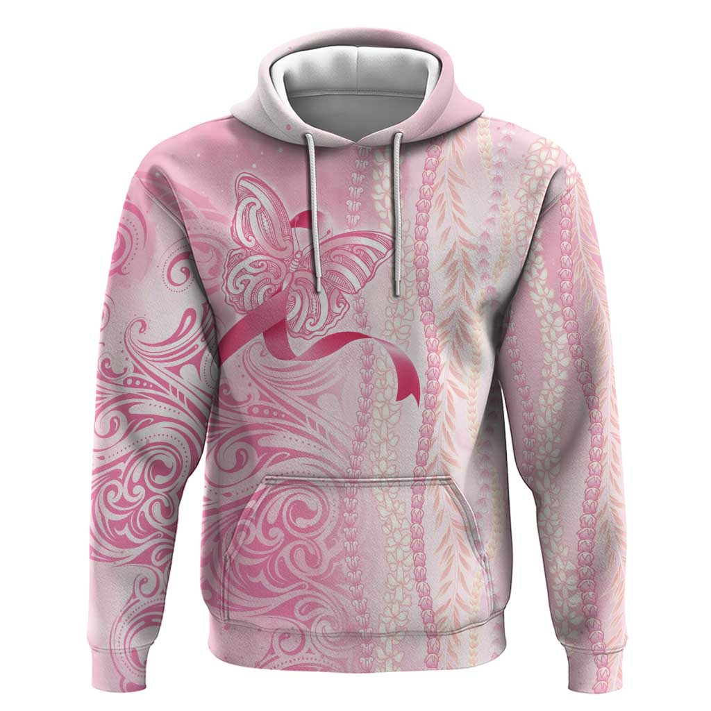 Breast Cancer Awareness Zip Hoodie Maile Pikake Lokelani Crown Flower Lei Inspired