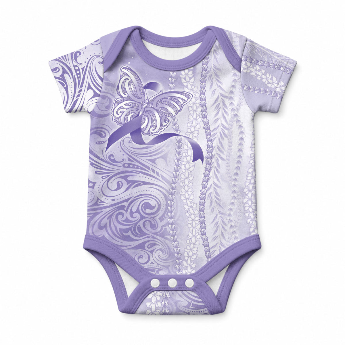 Epilepsy Support Baby Onesie Maile Pikake Lokelani Crown Flower Lei Inspired LT9 Blue - Polynesian Pride