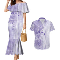 Epilepsy Awareness Couples Matching Mermaid Dress and Hawaiian Shirt Maile Pikake Lokelani Crown Flower Lei Inspired LT9 Purple - Polynesian Pride