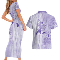 Epilepsy Awareness Couples Matching Short Sleeve Bodycon Dress and Hawaiian Shirt Maile Pikake Lokelani Crown Flower Lei Inspired LT9 - Polynesian Pride