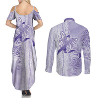 Epilepsy Awareness Couples Matching Summer Maxi Dress and Long Sleeve Button Shirt Maile Pikake Lokelani Crown Flower Lei Inspired