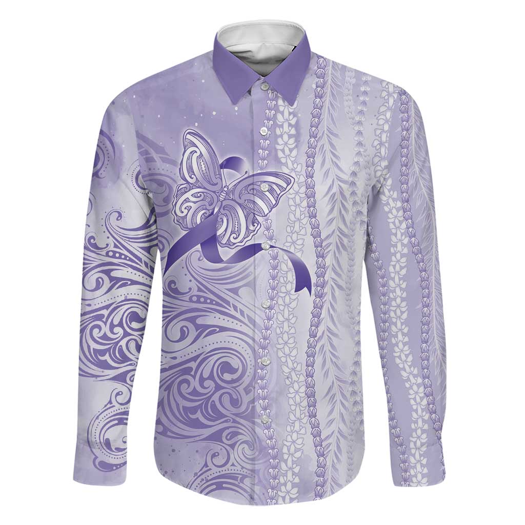 Epilepsy Awareness Family Matching Mermaid Dress and Hawaiian Shirt Maile Pikake Lokelani Crown Flower Lei Inspired LT9 Dad's Shirt - Long Sleeve Purple - Polynesian Pride