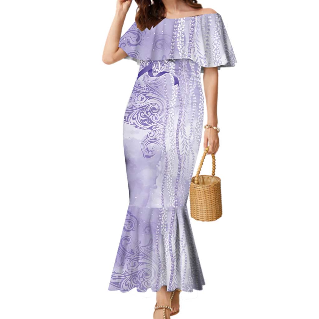 Epilepsy Awareness Family Matching Mermaid Dress and Hawaiian Shirt Maile Pikake Lokelani Crown Flower Lei Inspired LT9 Mom's Dress Purple - Polynesian Pride