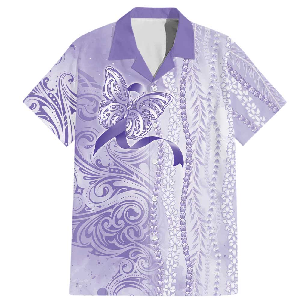 Epilepsy Awareness Family Matching Off Shoulder Short Dress and Hawaiian Shirt Maile Pikake Lokelani Crown Flower Lei Inspired LT9 Dad's Shirt - Short Sleeve Purple - Polynesian Pride