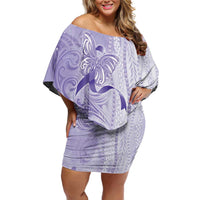 Epilepsy Awareness Family Matching Off Shoulder Short Dress and Hawaiian Shirt Maile Pikake Lokelani Crown Flower Lei Inspired LT9 Mom's Dress Purple - Polynesian Pride