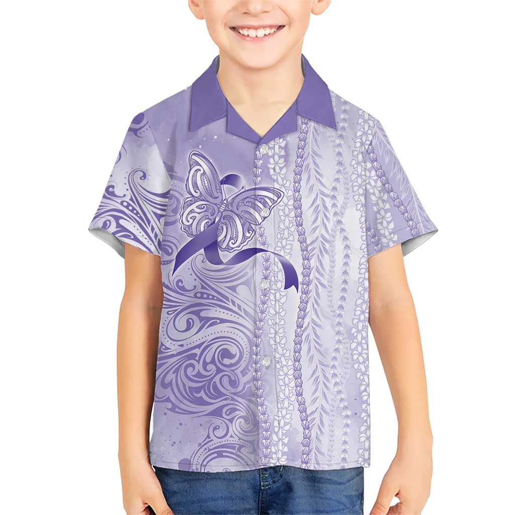 Epilepsy Awareness Family Matching Off Shoulder Short Dress and Hawaiian Shirt Maile Pikake Lokelani Crown Flower Lei Inspired LT9 Son's Shirt Purple - Polynesian Pride