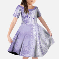 Epilepsy Awareness Family Matching Puletasi and Hawaiian Shirt Maile Pikake Lokelani Crown Flower Lei Inspired LT9 Daughter's Dress Purple - Polynesian Pride