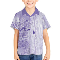 Epilepsy Awareness Family Matching Puletasi and Hawaiian Shirt Maile Pikake Lokelani Crown Flower Lei Inspired LT9 Son's Shirt Purple - Polynesian Pride