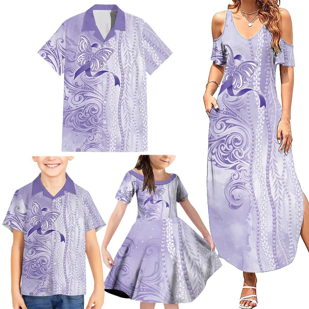 Epilepsy Awareness Family Matching Summer Maxi Dress and Hawaiian Shirt Maile Pikake Lokelani Crown Flower Lei Inspired