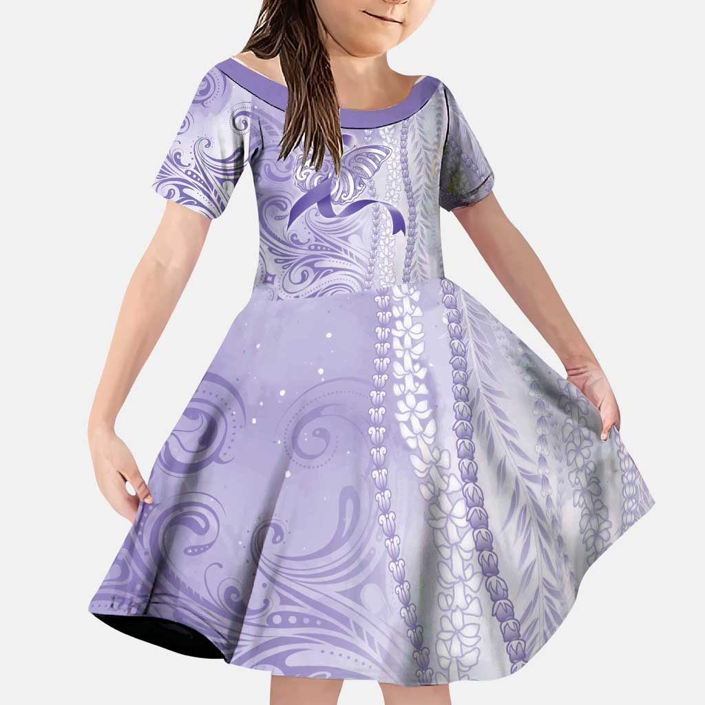Epilepsy Awareness Family Matching Tank Maxi Dress and Hawaiian Shirt Maile Pikake Lokelani Crown Flower Lei Inspired LT9 Daughter's Dress Purple - Polynesian Pride