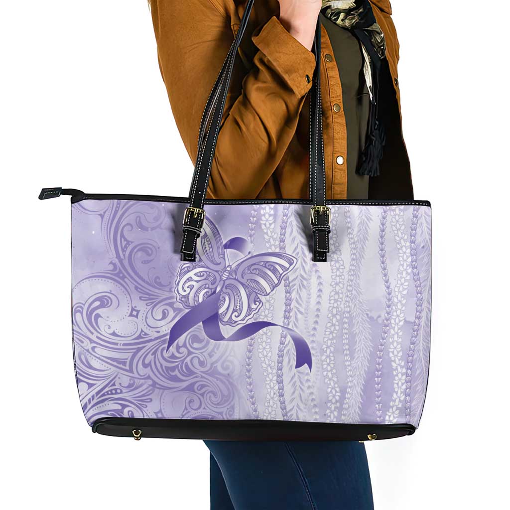 Epilepsy Awareness Leather Tote Bag Maile Pikake Lokelani Crown Flower Lei Inspired