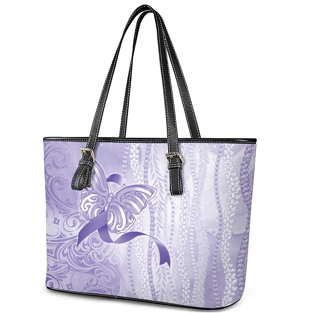 Epilepsy Awareness Leather Tote Bag Maile Pikake Lokelani Crown Flower Lei Inspired