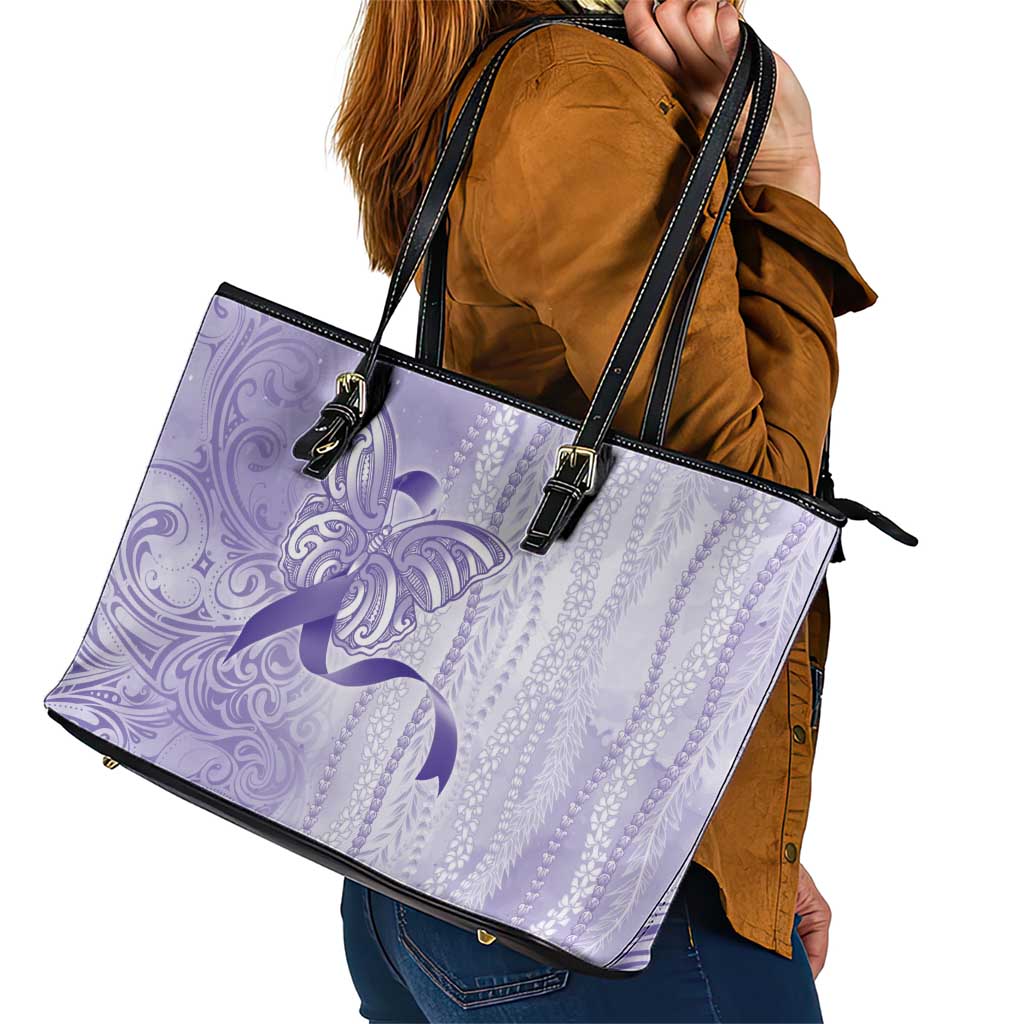 Epilepsy Awareness Leather Tote Bag Maile Pikake Lokelani Crown Flower Lei Inspired