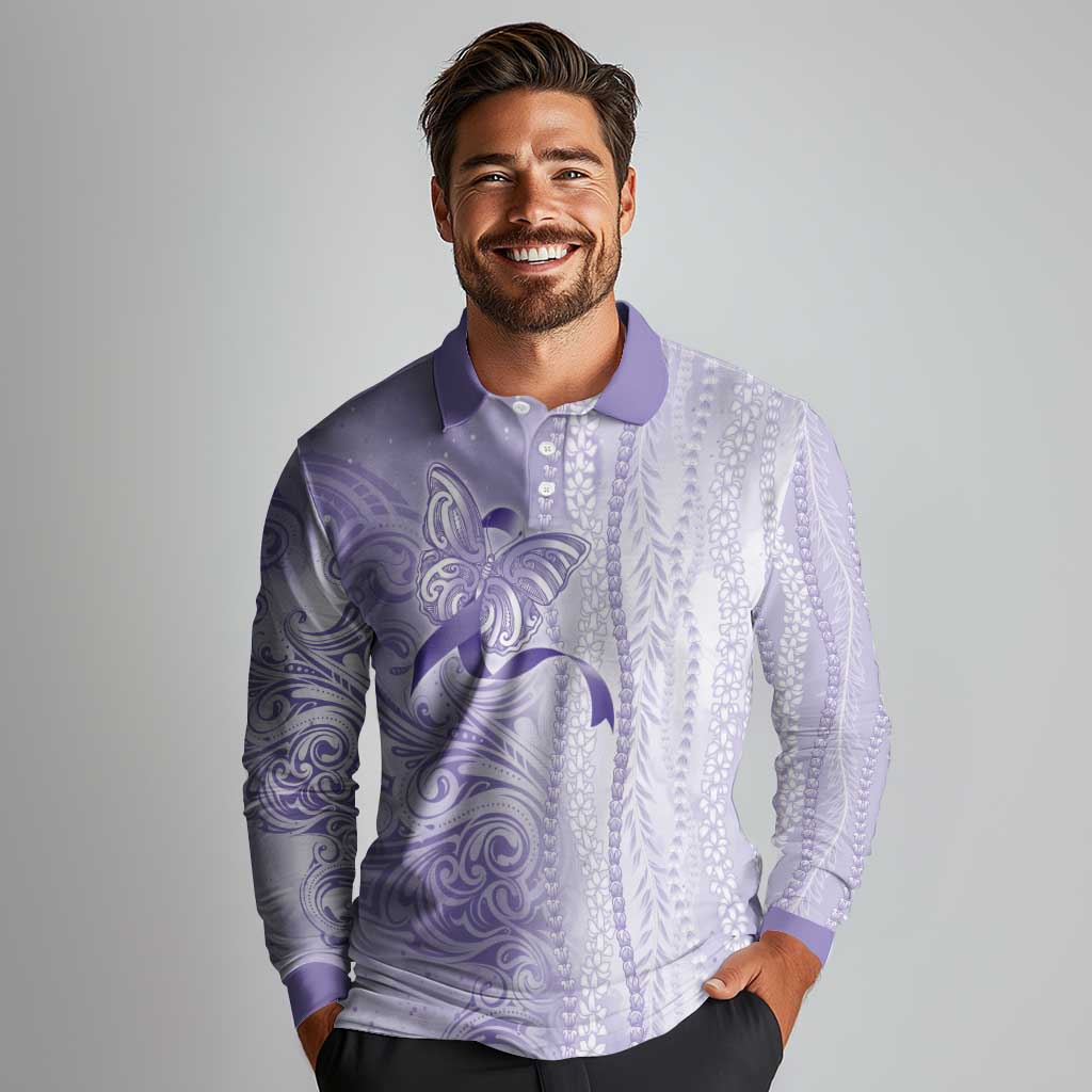 Epilepsy Awareness Long Sleeve Polo Shirt Maile Pikake Lokelani Crown Flower Lei Inspired