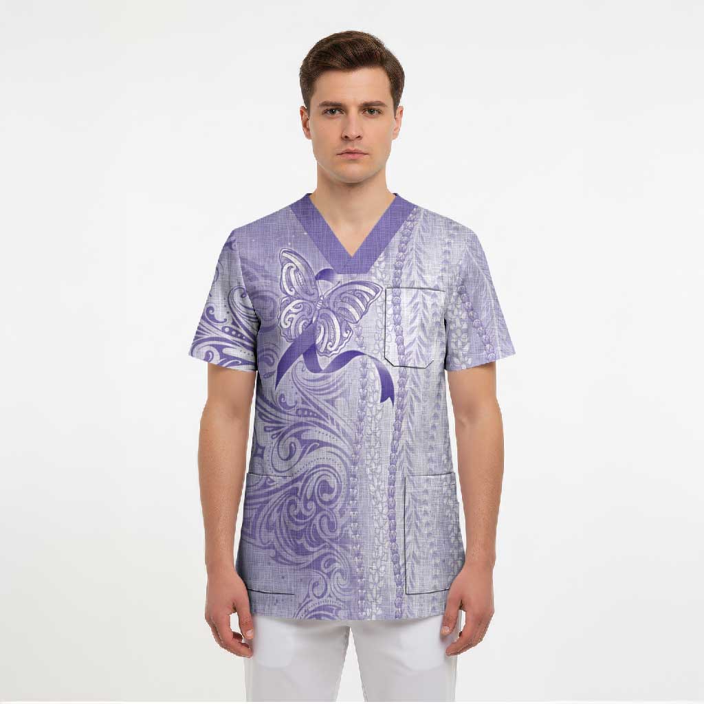 Epilepsy Awareness Scrub Top Maile Pikake Lokelani Crown Flower Lei Inspired
