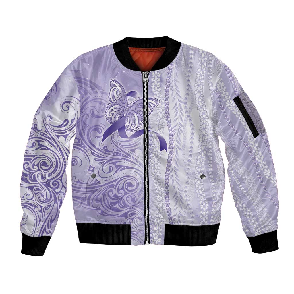 Epilepsy Awareness Sleeve Zip Bomber Jacket Maile Pikake Lokelani Crown Flower Lei Inspired