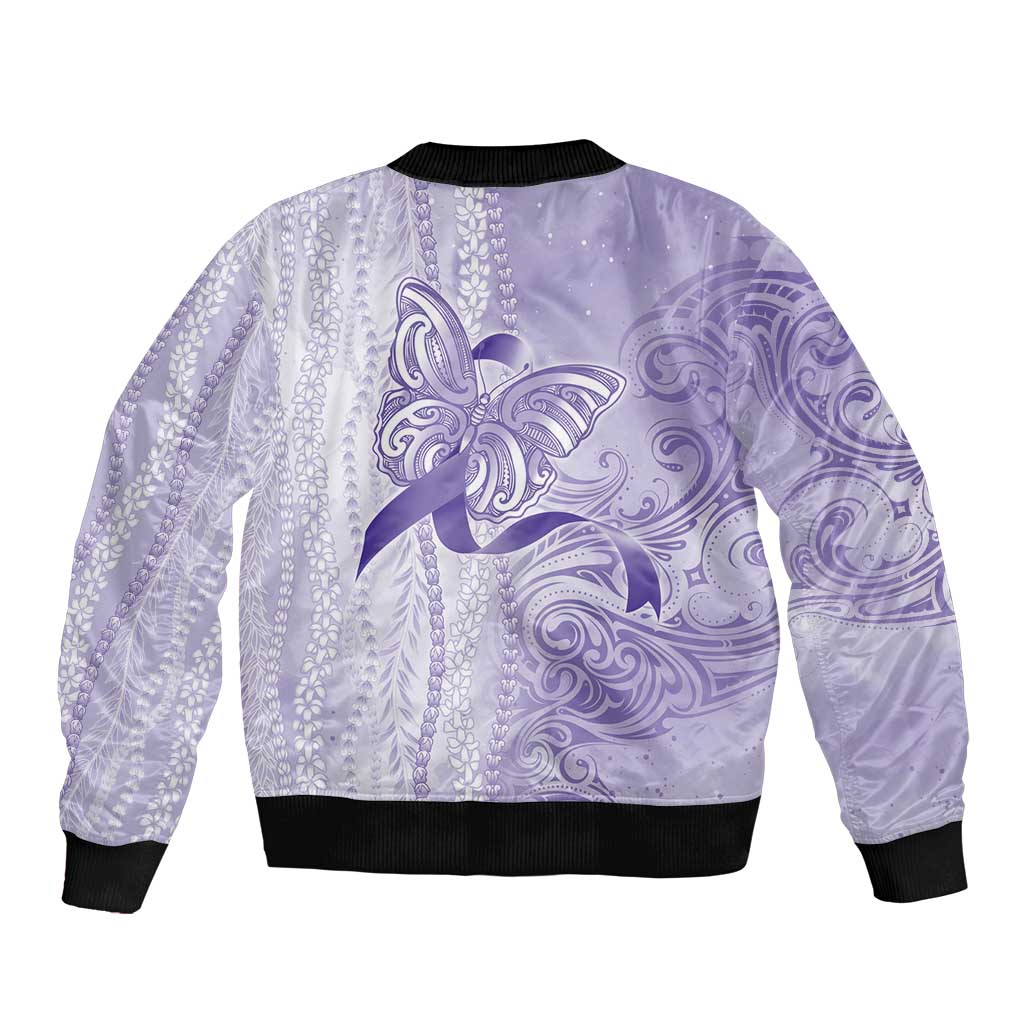 Epilepsy Awareness Sleeve Zip Bomber Jacket Maile Pikake Lokelani Crown Flower Lei Inspired