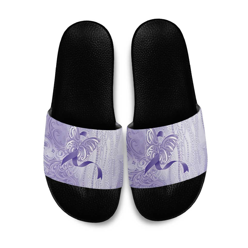 Epilepsy Awareness Slide Sandals Maile Pikake Lokelani Crown Flower Lei Inspired