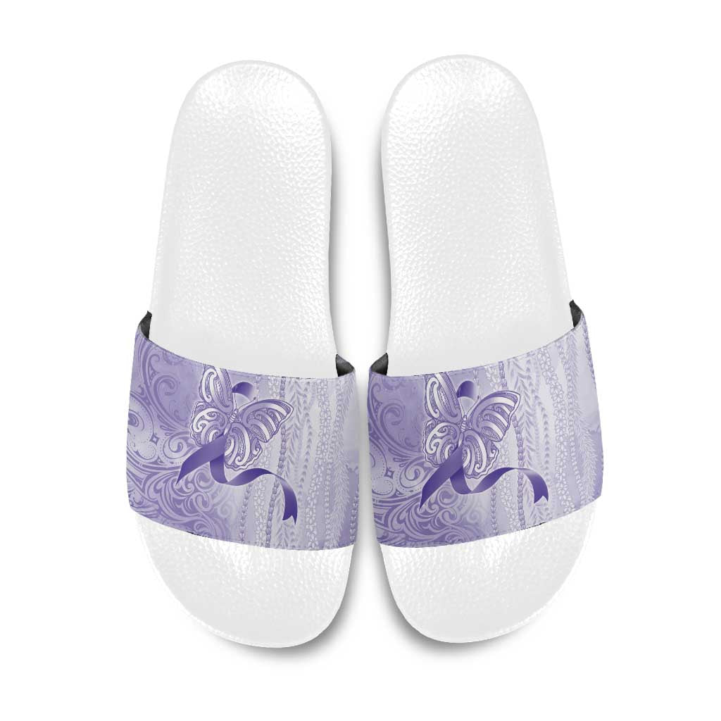 Epilepsy Awareness Slide Sandals Maile Pikake Lokelani Crown Flower Lei Inspired