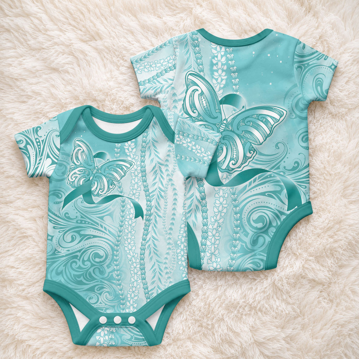 PTSD Support Baby Onesie Maile Pikake Lokelani Crown Flower Lei Inspired LT9 - Polynesian Pride