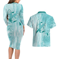 PTSD Awareness Couples Matching Long Sleeve Bodycon Dress and Hawaiian Shirt Maile Pikake Lokelani Crown Flower Lei Inspired LT9 - Polynesian Pride