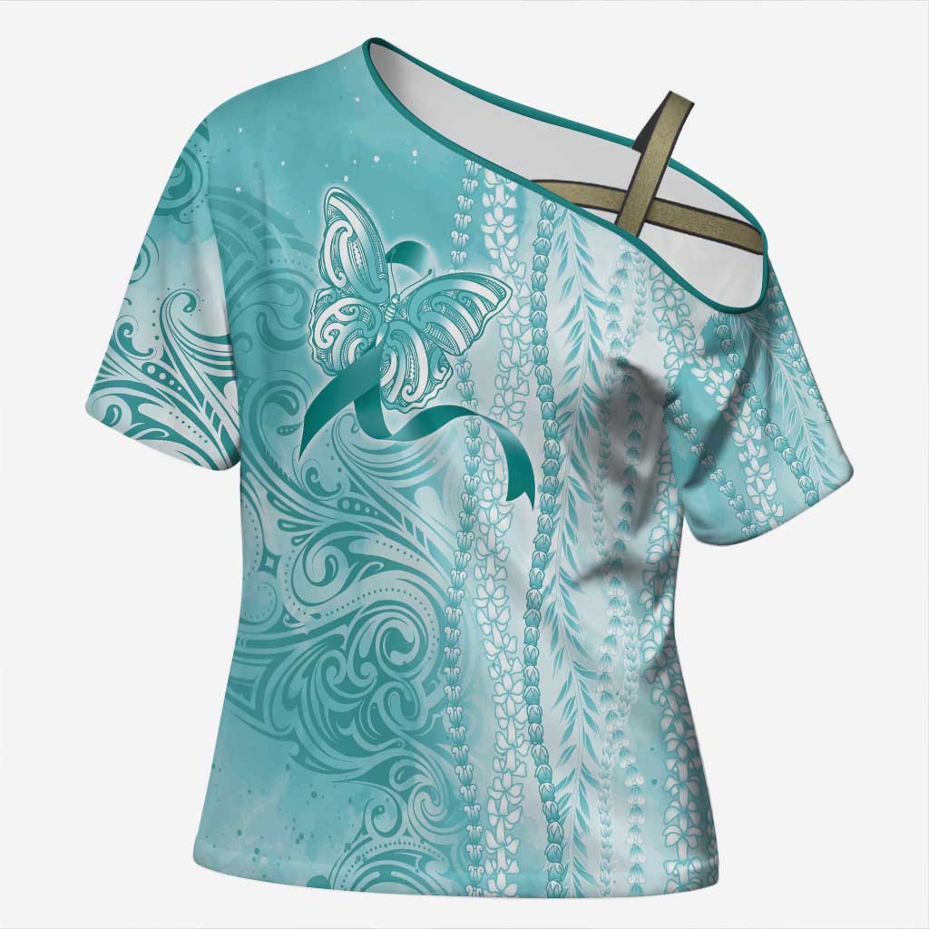 PTSD Awareness Cross Shoulder Shirt Maile Pikake Lokelani Crown Flower Lei Inspired