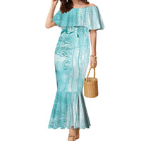 PTSD Awareness Family Matching Mermaid Dress and Hawaiian Shirt Maile Pikake Lokelani Crown Flower Lei Inspired LT9 Mom's Dress Teal - Polynesian Pride
