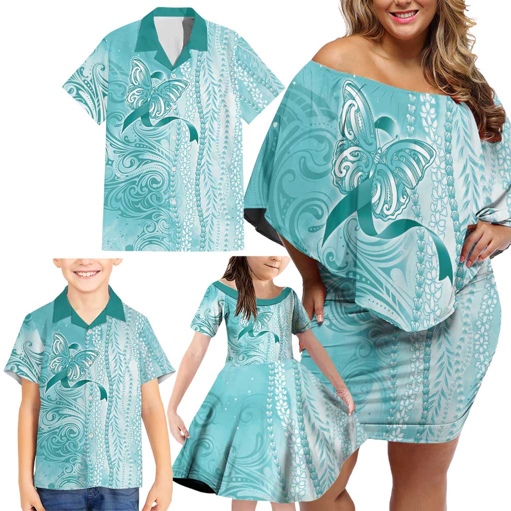 PTSD Awareness Family Matching Off Shoulder Short Dress and Hawaiian Shirt Maile Pikake Lokelani Crown Flower Lei Inspired LT9 - Polynesian Pride