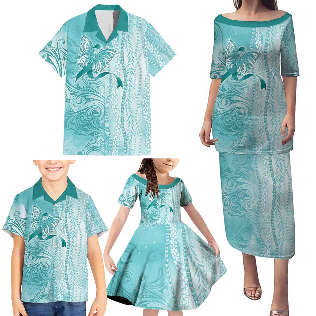 PTSD Awareness Family Matching Puletasi and Hawaiian Shirt Maile Pikake Lokelani Crown Flower Lei Inspired
