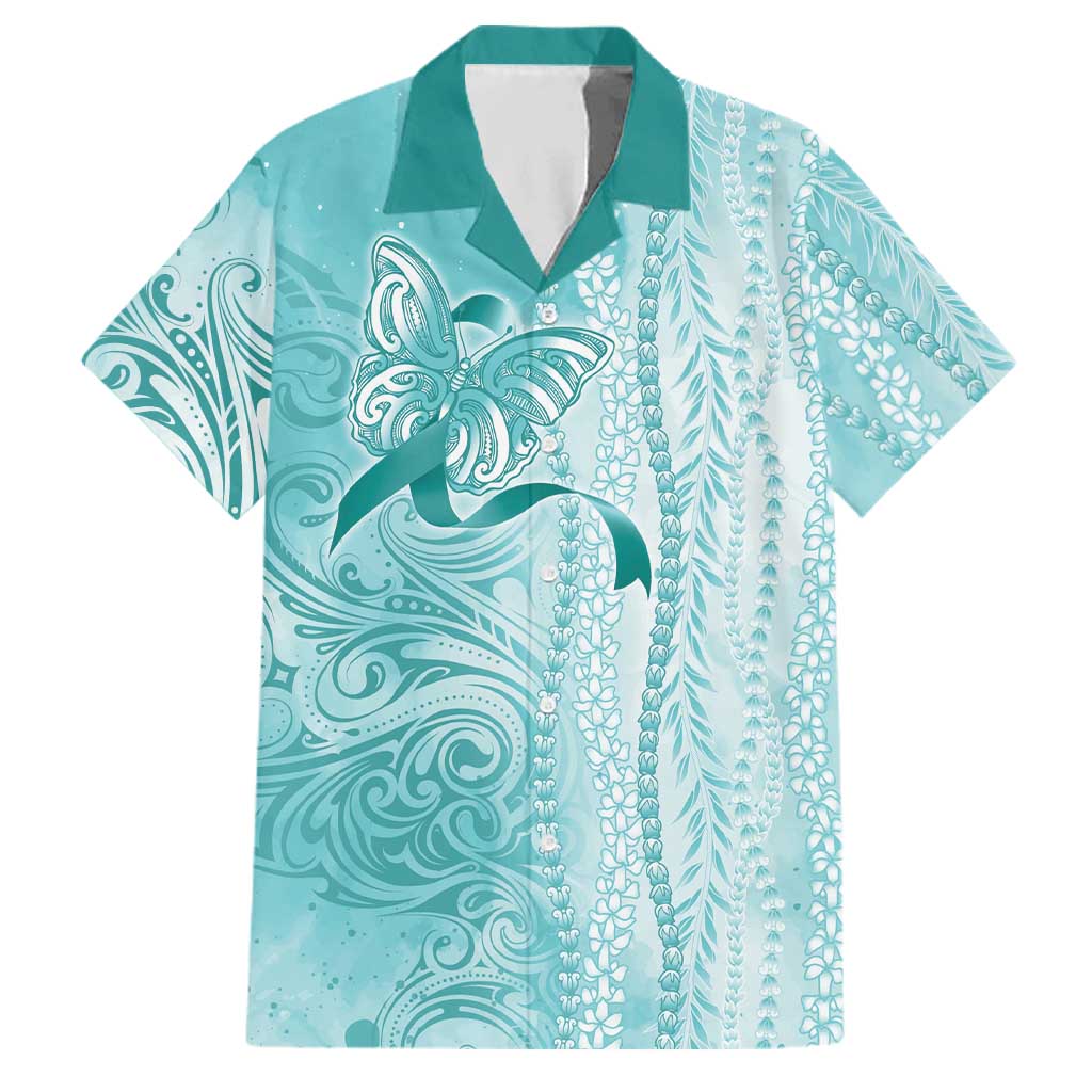 PTSD Awareness Family Matching Summer Maxi Dress and Hawaiian Shirt Maile Pikake Lokelani Crown Flower Lei Inspired LT9 Dad's Shirt - Short Sleeve Teal - Polynesian Pride