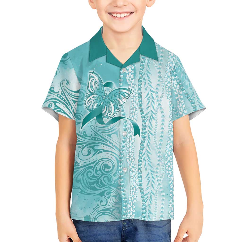 PTSD Awareness Family Matching Summer Maxi Dress and Hawaiian Shirt Maile Pikake Lokelani Crown Flower Lei Inspired LT9 Son's Shirt Teal - Polynesian Pride