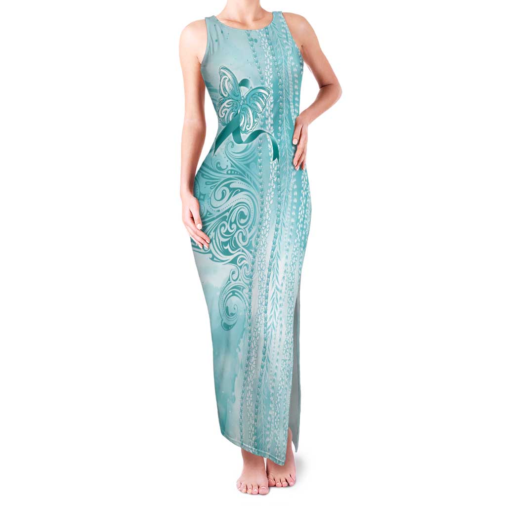 PTSD Awareness Family Matching Tank Maxi Dress and Hawaiian Shirt Maile Pikake Lokelani Crown Flower Lei Inspired LT9 Mom's Dress Teal - Polynesian Pride