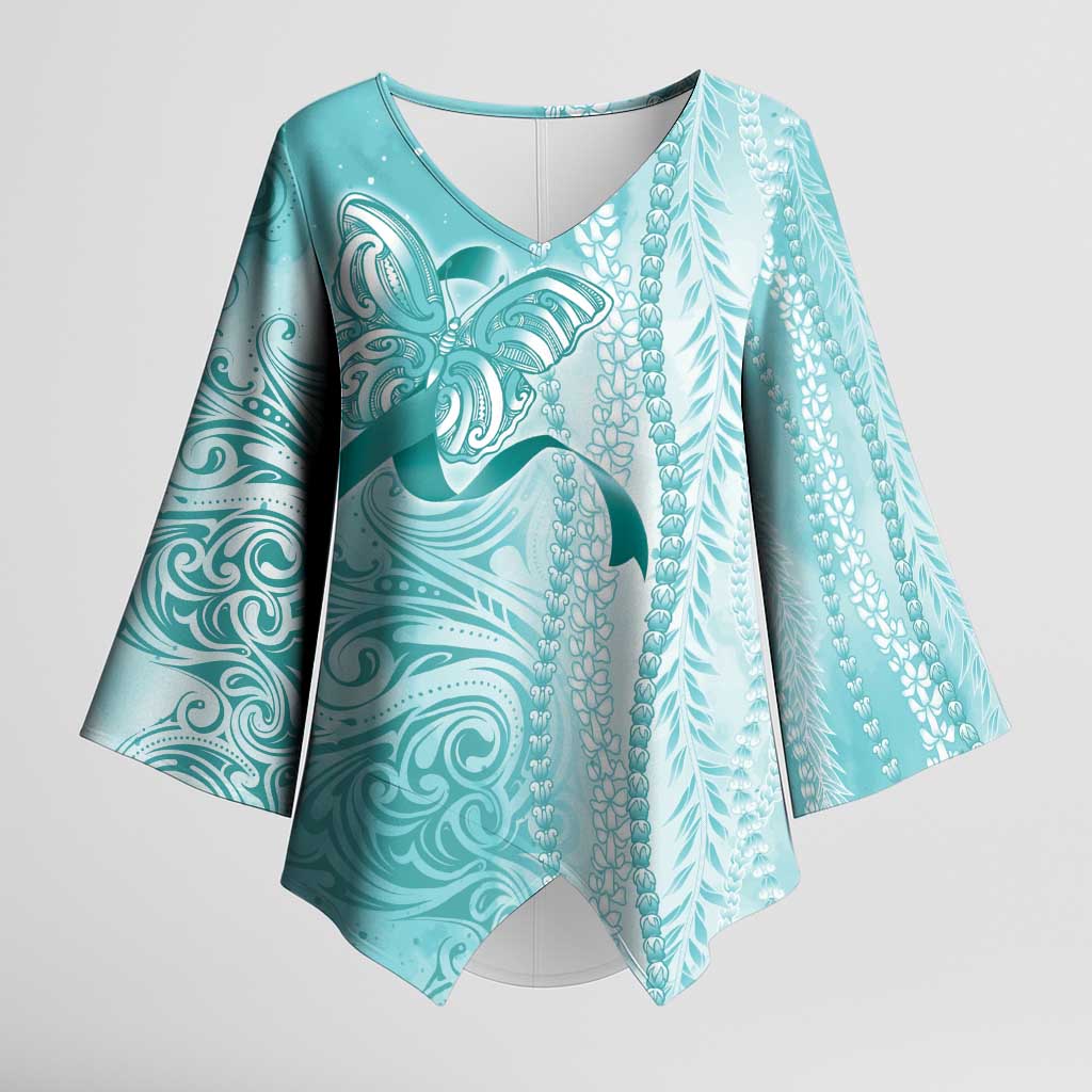 PTSD Awareness Kimono Sleeve Blouse Maile Pikake Lokelani Crown Flower Lei Inspired