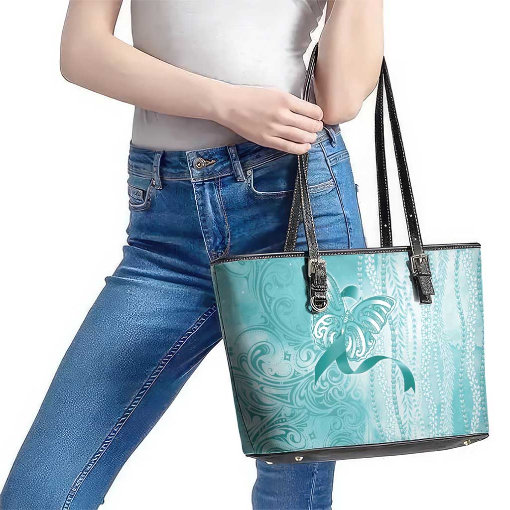 PTSD Awareness Leather Tote Bag Maile Pikake Lokelani Crown Flower Lei Inspired