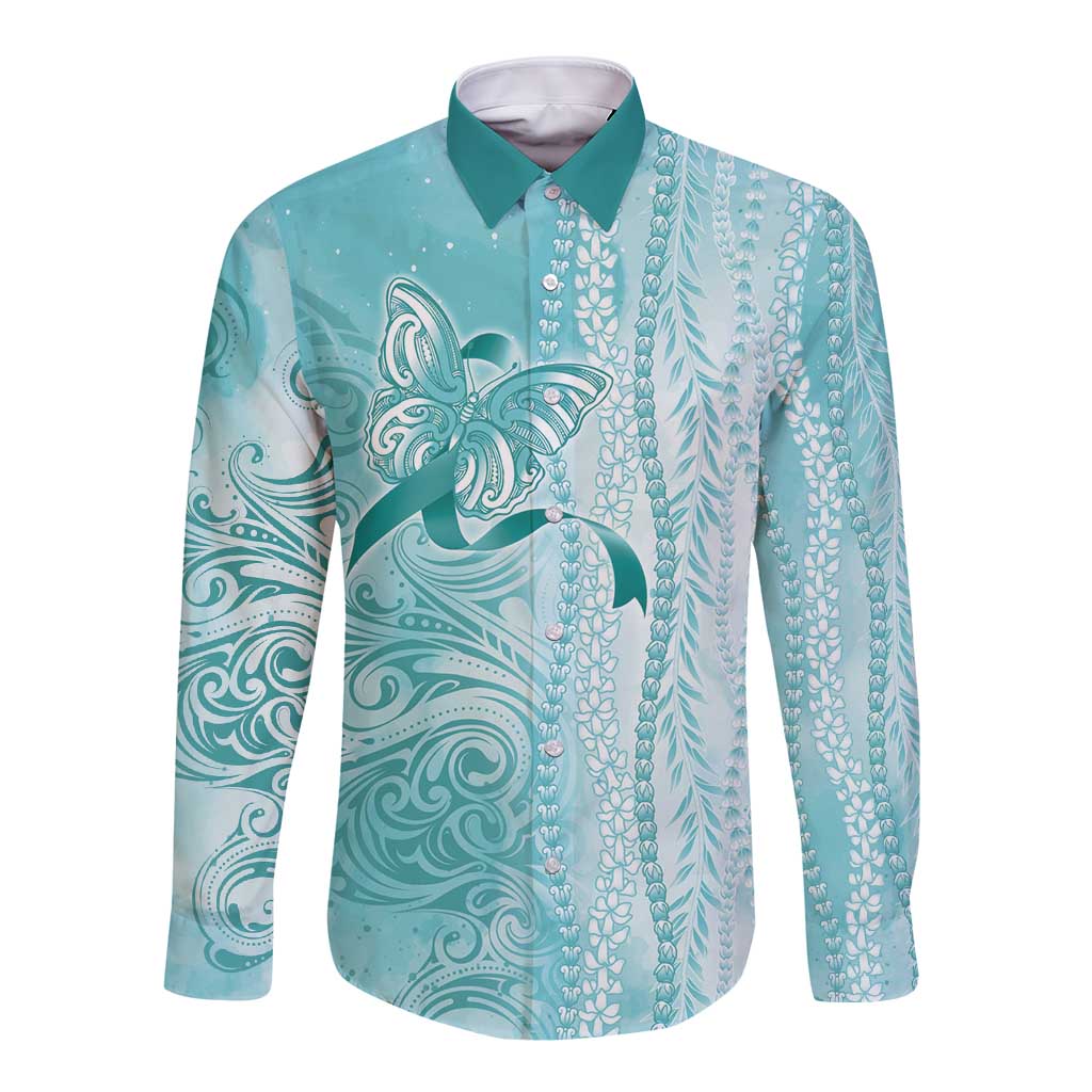PTSD Awareness Long Sleeve Button Shirt Maile Pikake Lokelani Crown Flower Lei Inspired