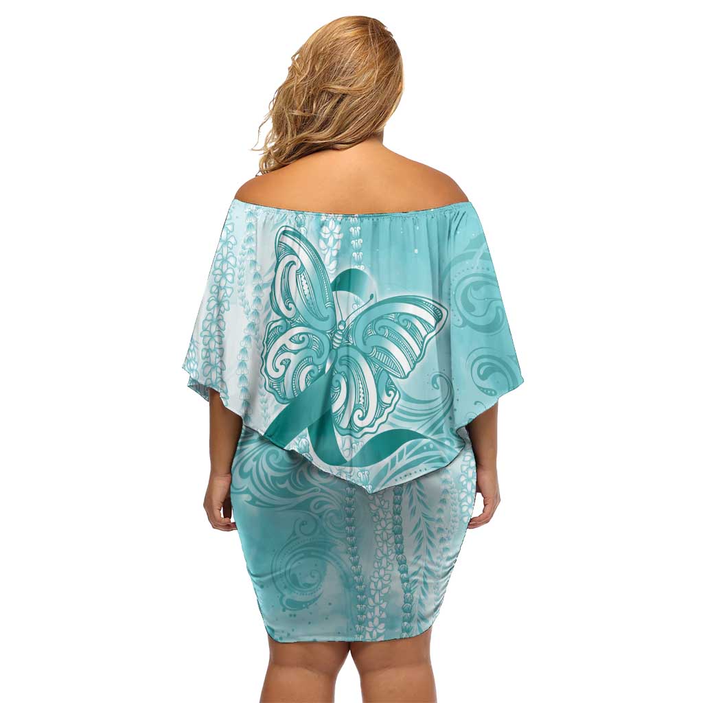 PTSD Awareness Off Shoulder Short Dress Maile Pikake Lokelani Crown Flower Lei Inspired