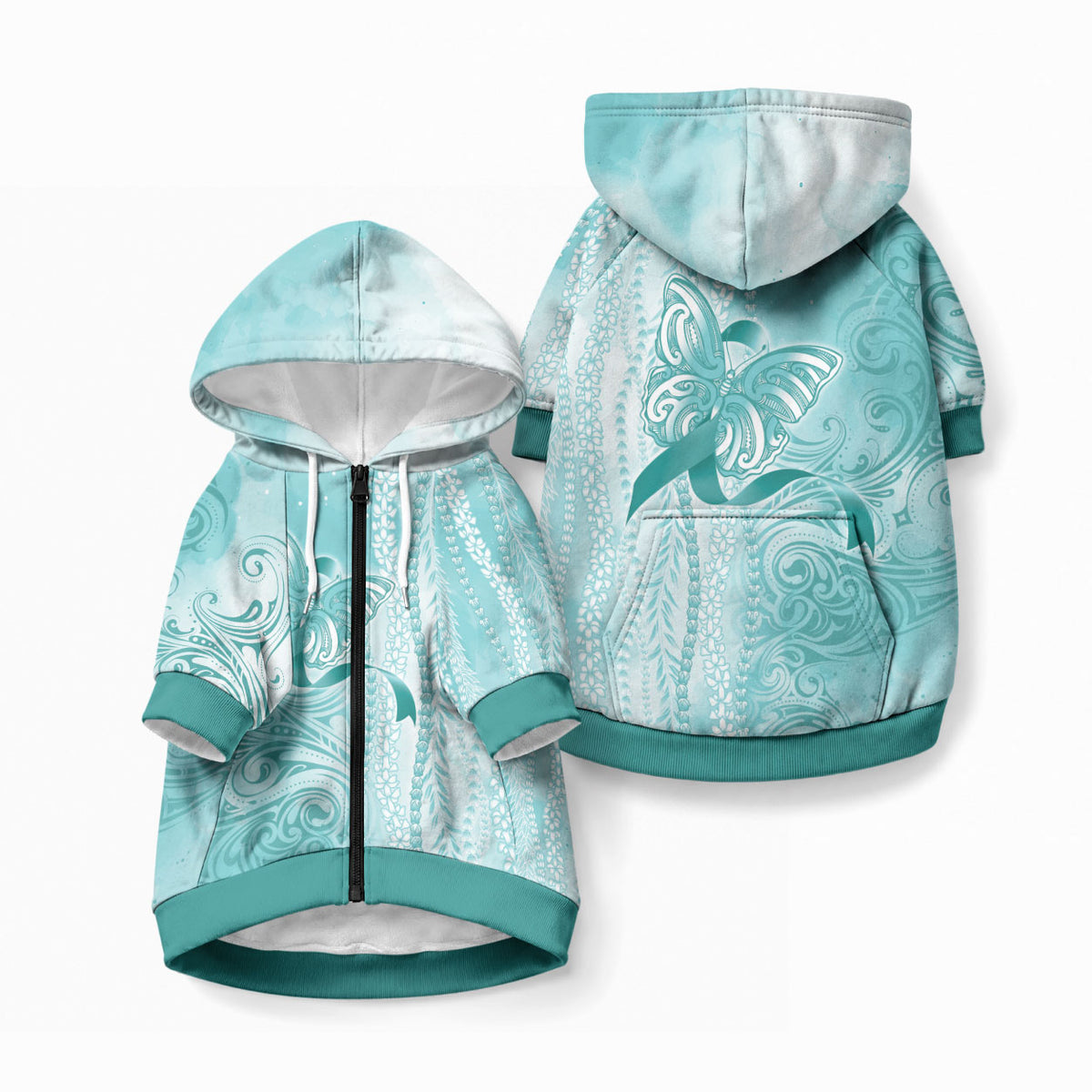 PTSD Support Pet Hoodie Maile Pikake Lokelani Crown Flower Lei Inspired LT9 Zip-up Blue - Polynesian Pride